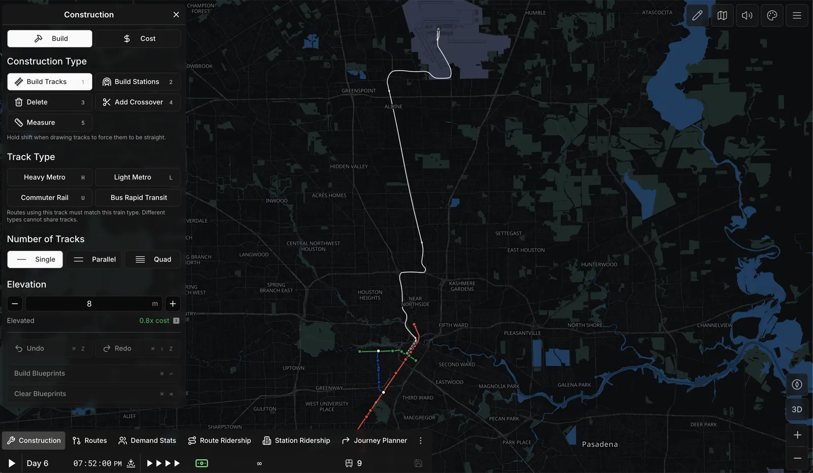 BRT route running into downtown Houston