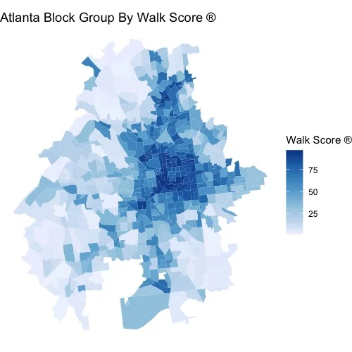 Atlanta block groups colored by Walk Score